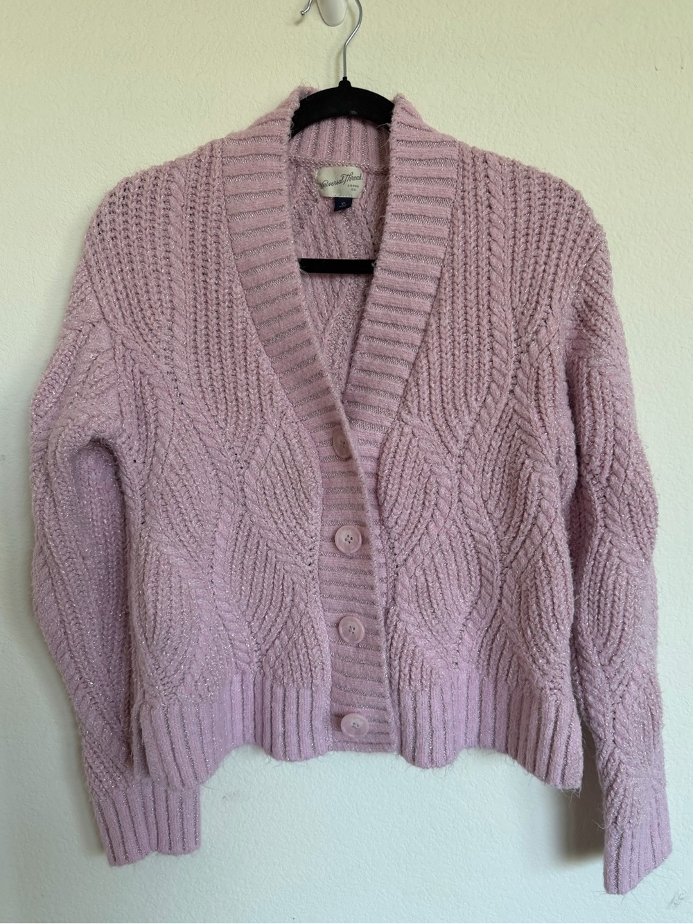 Cozy Pink Cable-Knit Cardigan Sweater - Unknown Brand